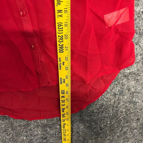 Olsenboye Blouse Shirt Women S Red Short Sleeve Thin Lightweight Button Sheer - Picture 6 of 8